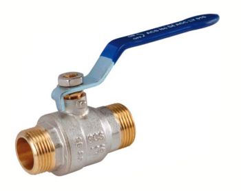 Robinet à tournant sphérique 2 pièces, laiton, F/F BSP-Raccordement : BSPP-1''1/4-Poignée plate bleue