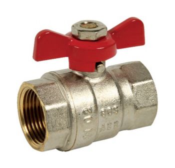 Robinet à tournant sphérique 2 pièces, laiton, F/F BSP, manette papillon-Raccordement : BSPP-1/4''-Manette papillon rouge