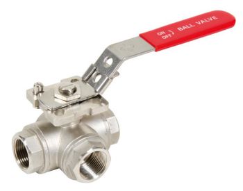 Robinet à tournant sphérique, 3 voies en ''L'', Inox, F/F/F, cadenassable - 780