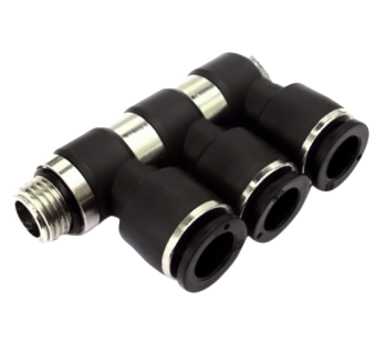 Raccord coudé 90° triple orientable avec filetage mâle BSP cylindrique RP84